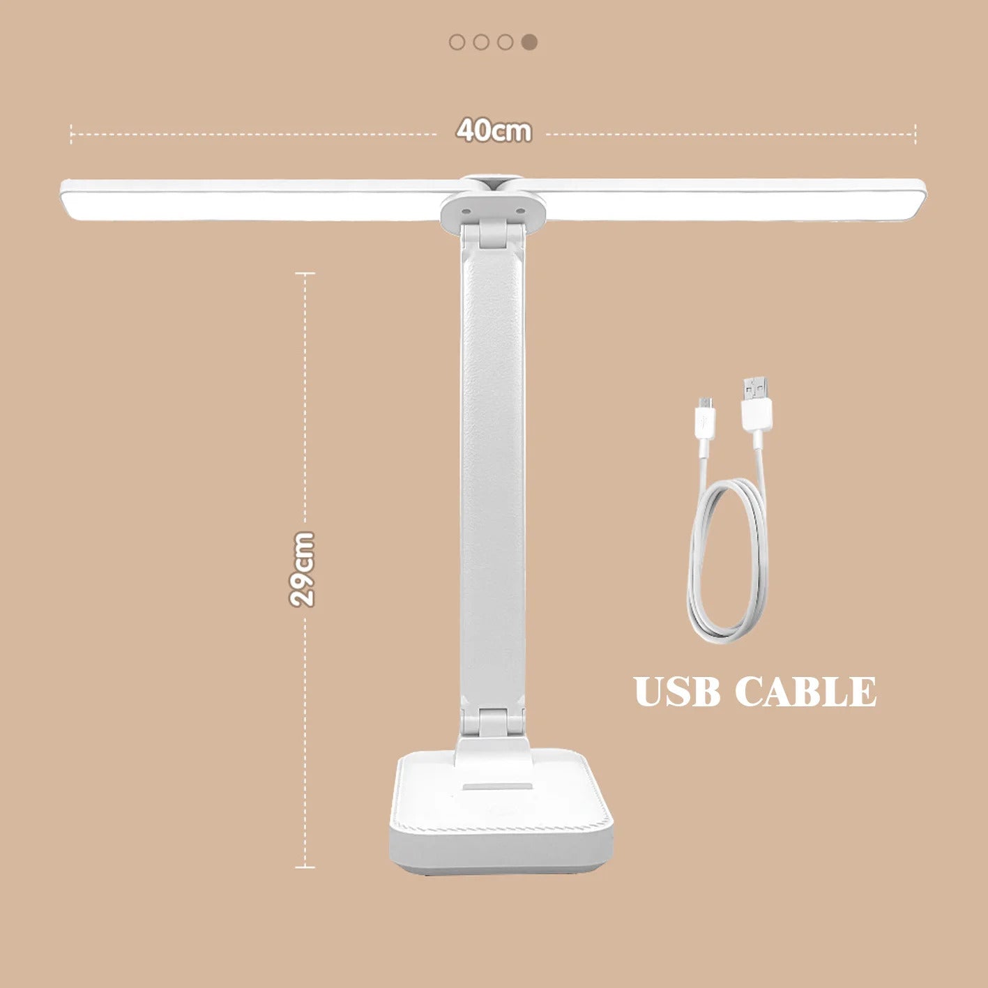 Image of LED desk lamp with 3 levels of dimmable touch control and USB rechargeable design