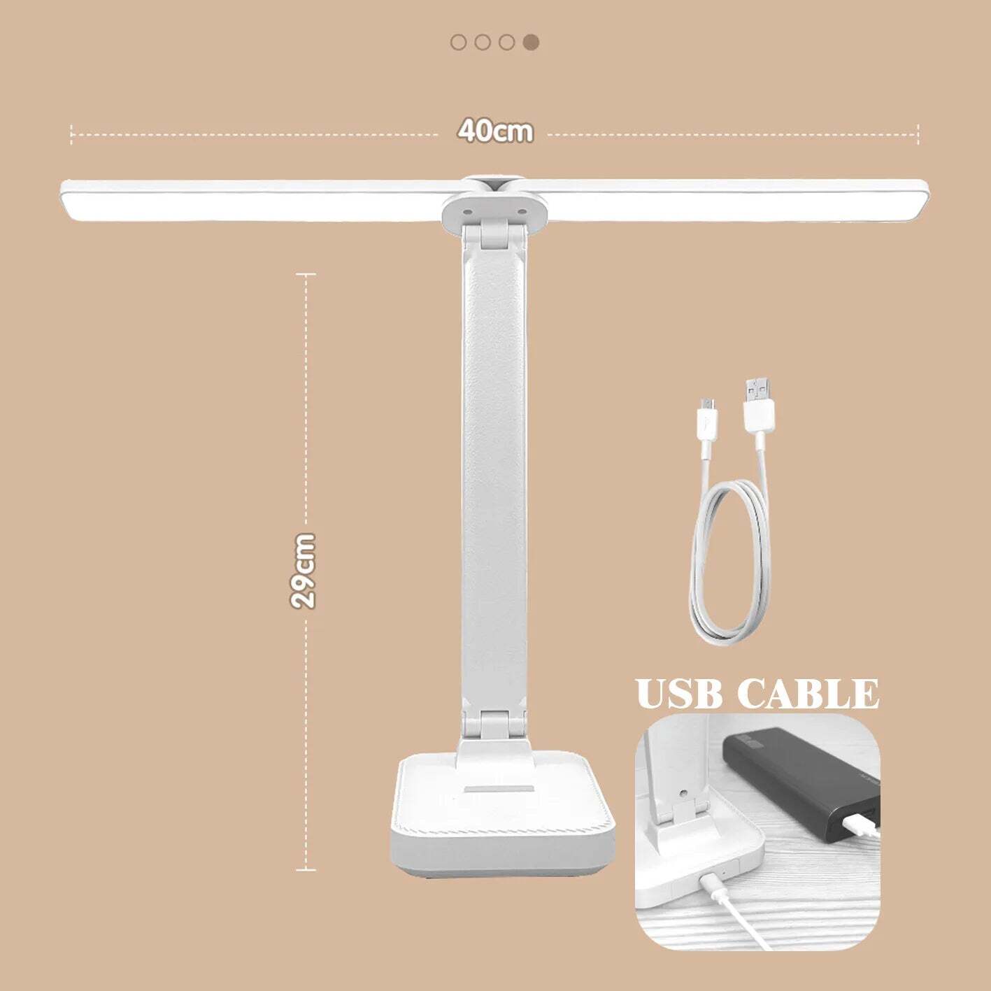 Image of LED desk lamp with 3 levels of dimmable touch control and USB rechargeable design