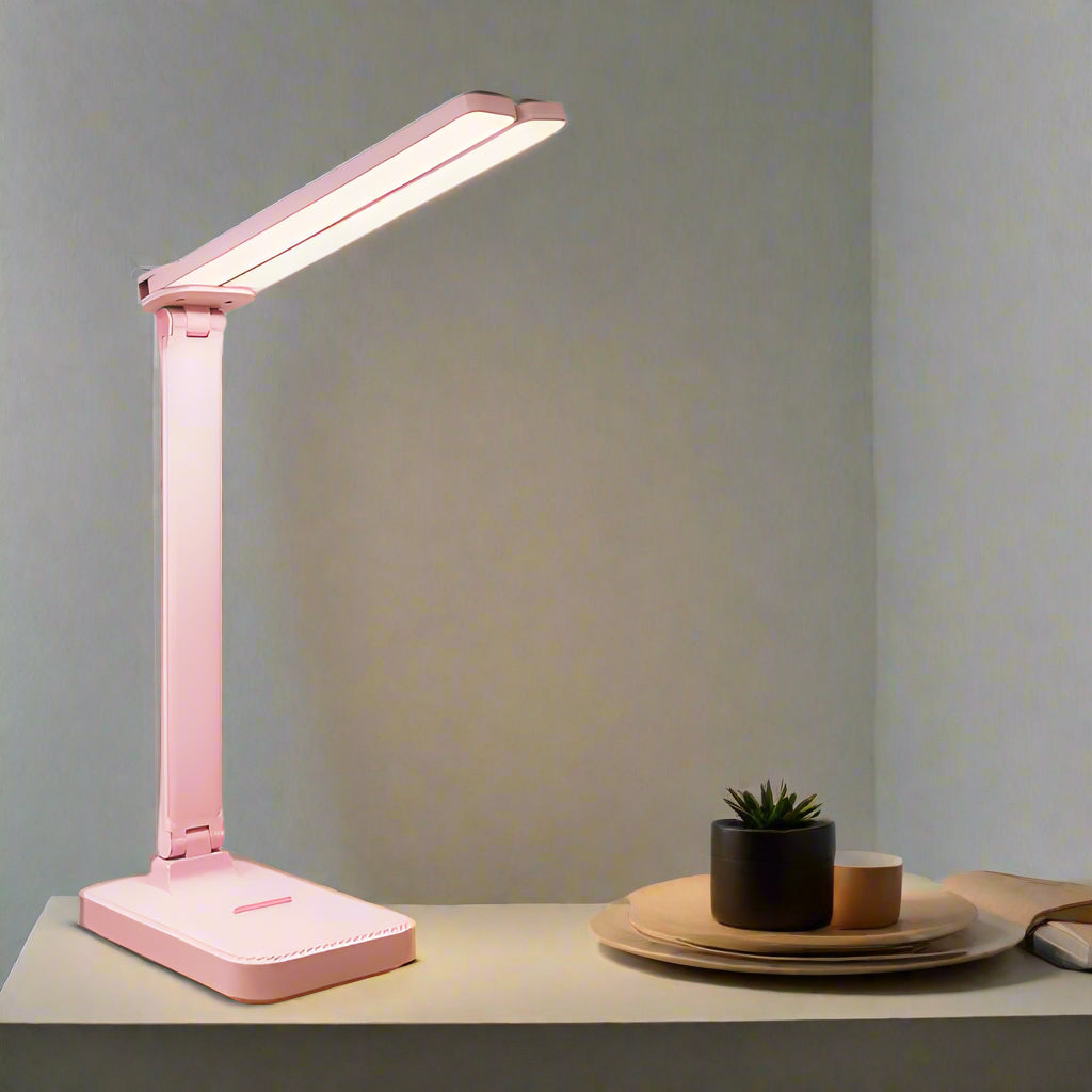 Image of LED desk lamp with 3 levels of dimmable touch control and USB rechargeable design