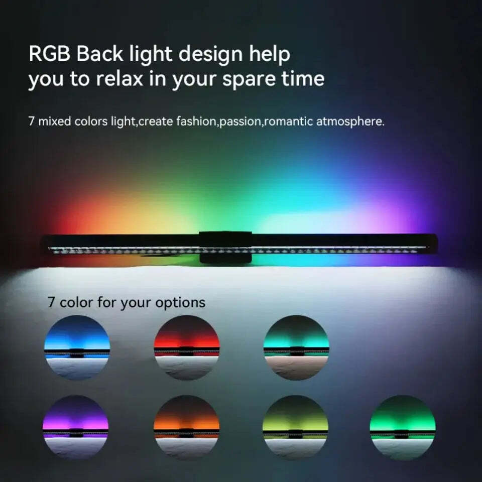 Image of LED desk lamp with RGB lighting and stepless dimming for eye comfort and productivity