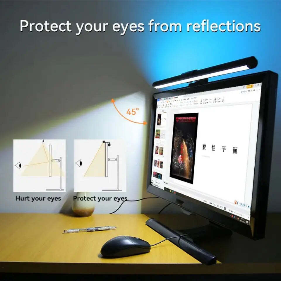 Image of LED desk lamp with RGB lighting and stepless dimming for eye comfort and productivity