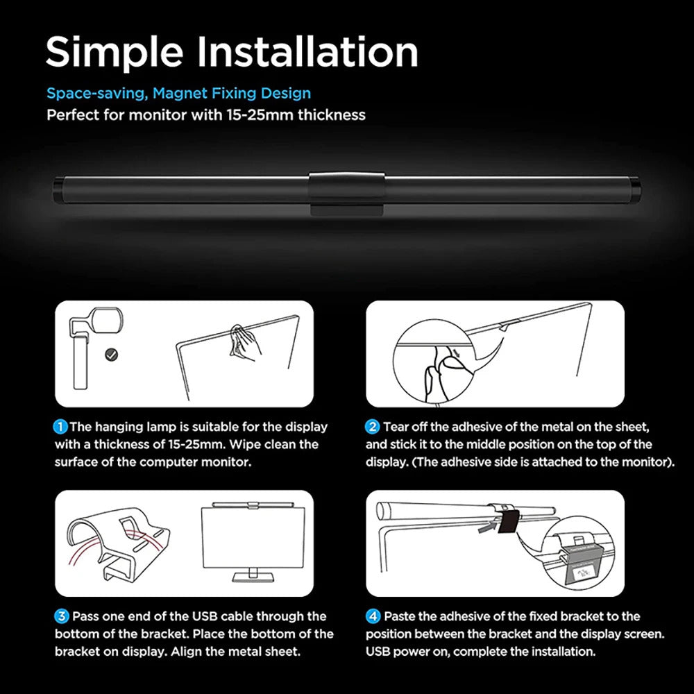 Image of LED desk lamp with stepless dimming and eye-care technology for computer monitors