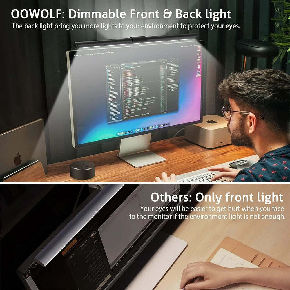 Image of LED desk lamp with stepless dimming and eye-care technology for computer monitors