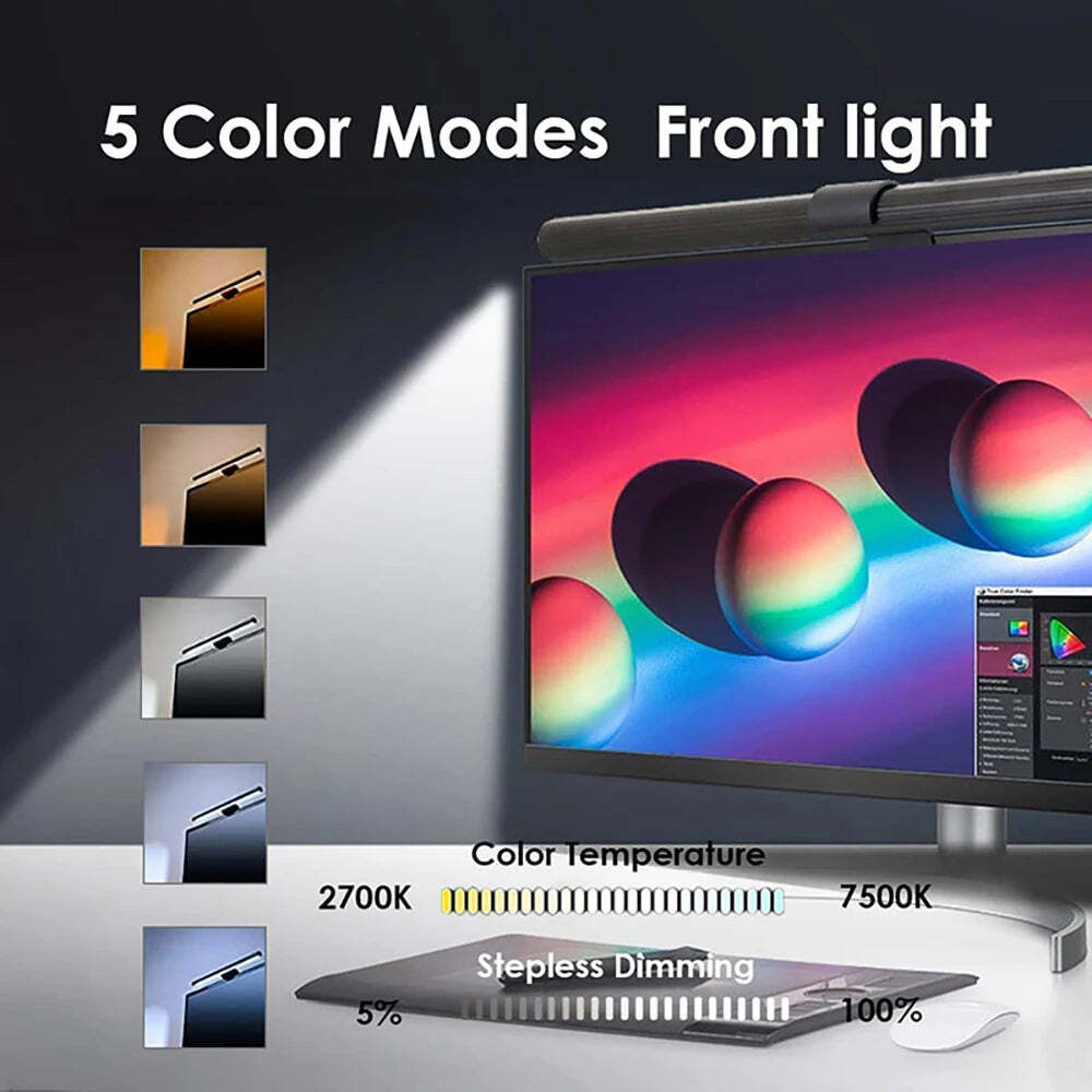 Image of LED desk lamp with stepless dimming and eye-care technology for computer monitors