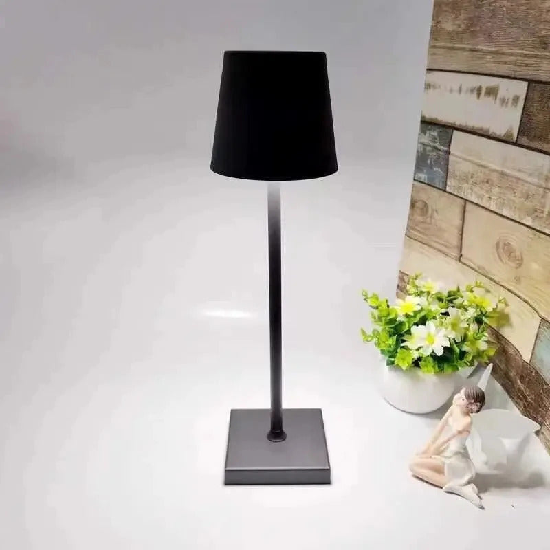 Image of LED desk lamp with USB rechargeable battery and adjustable brightness for home or restaurant use