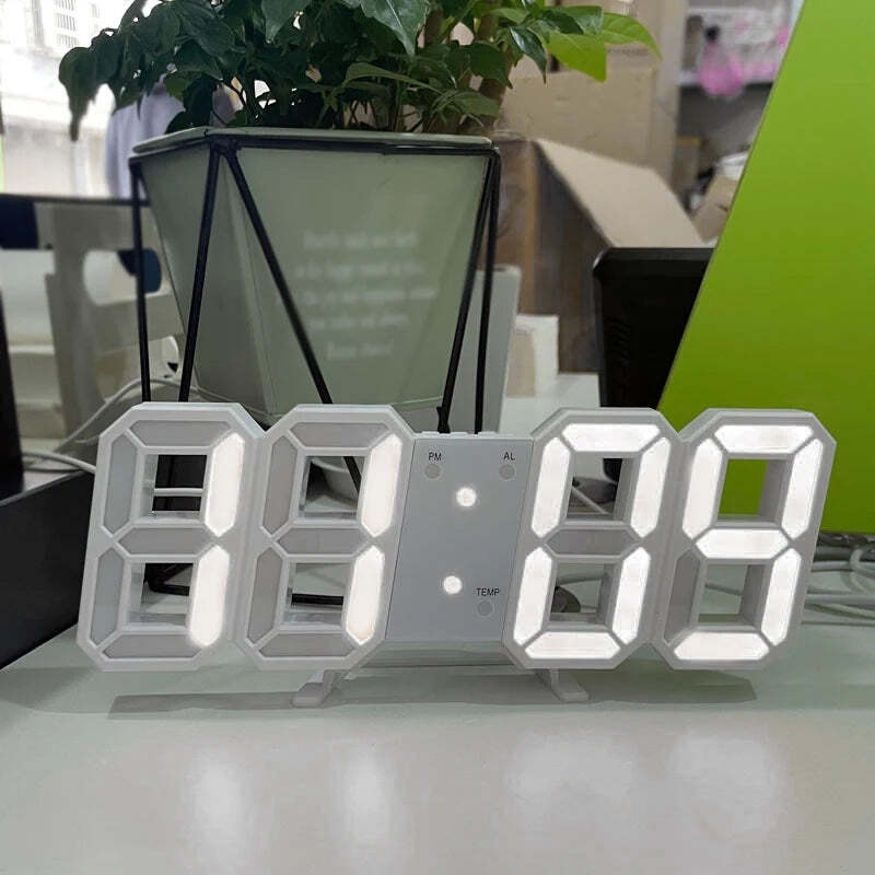 Image of LED digital wall clock with luminous 3D display and multifunctional features