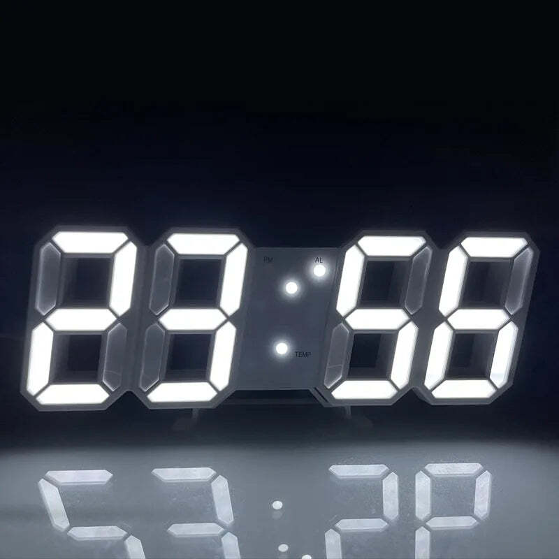 Image of LED digital wall clock with luminous 3D display and multifunctional features