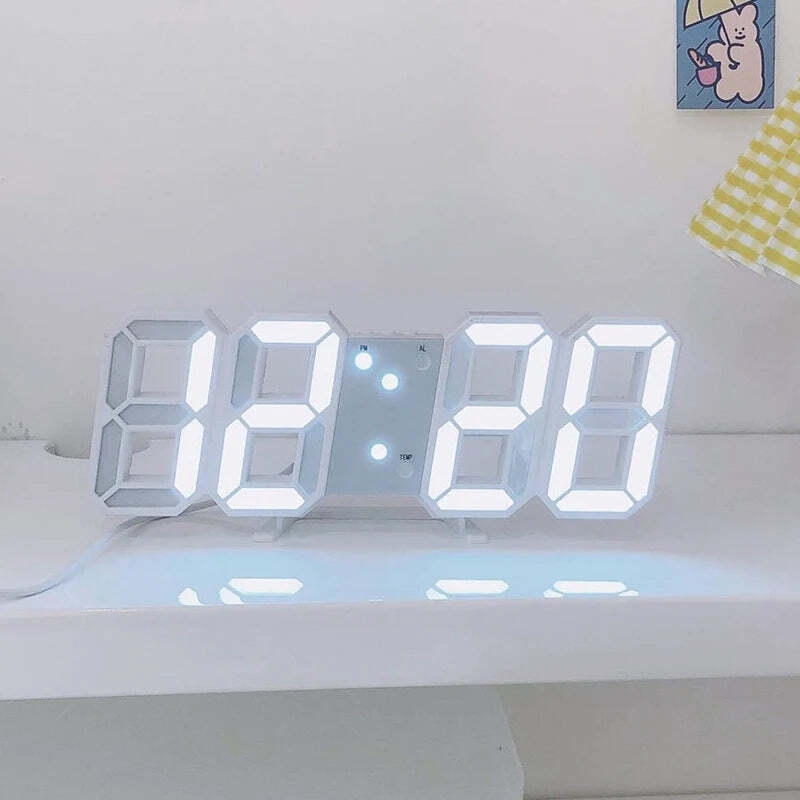 Image of LED digital wall clock with luminous 3D display and multifunctional features