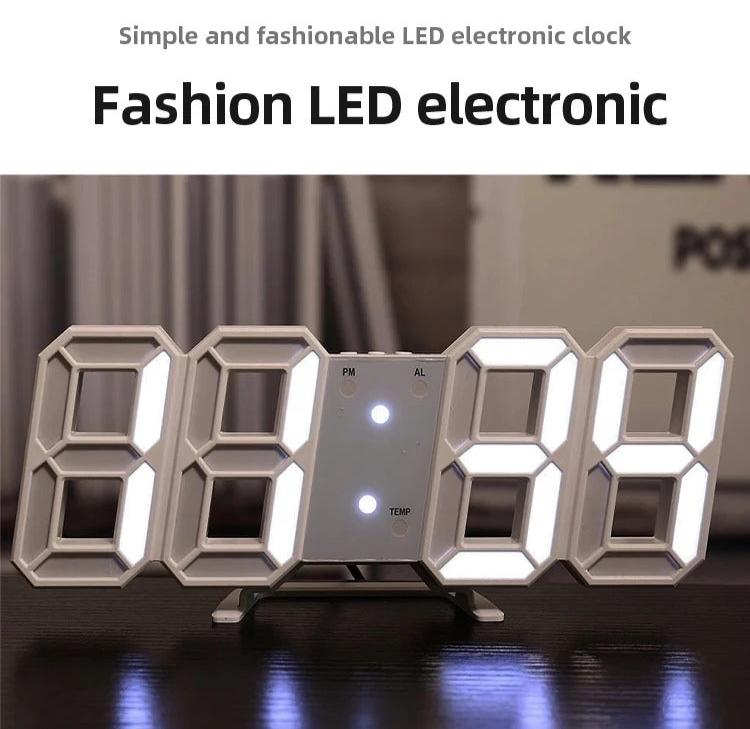 Image of LED digital wall clock with luminous 3D display and multifunctional features