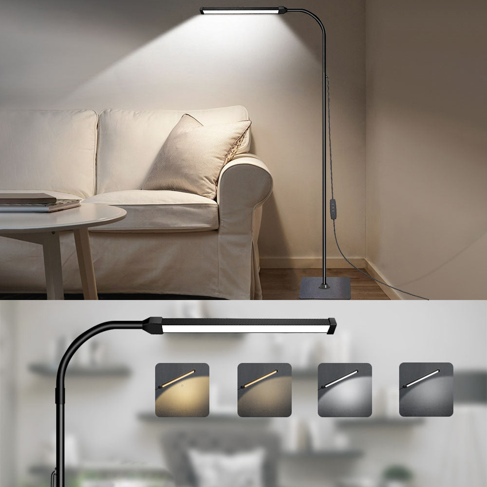 Image of LED floor lamp with adjustable gooseneck and customizable brightness for reading and decor