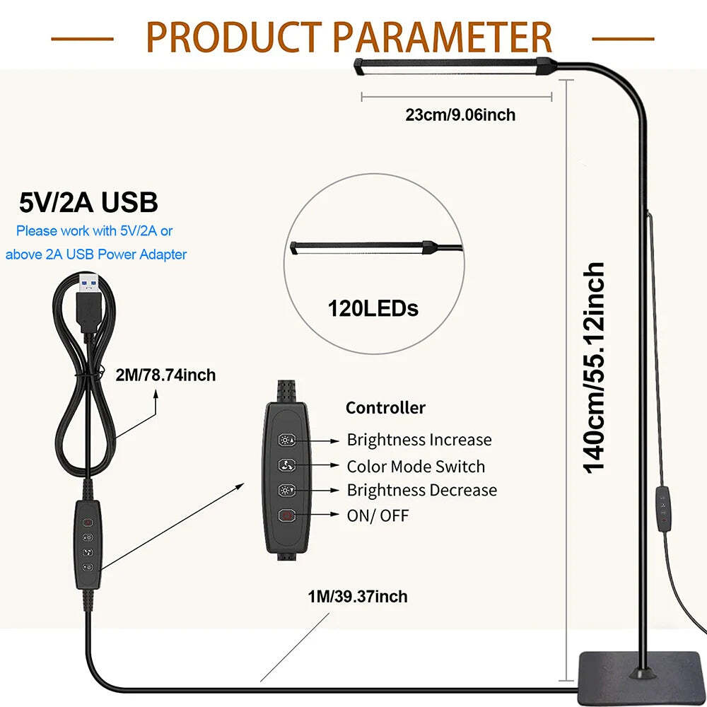 Image of LED floor lamp with adjustable gooseneck and customizable brightness for reading and decor