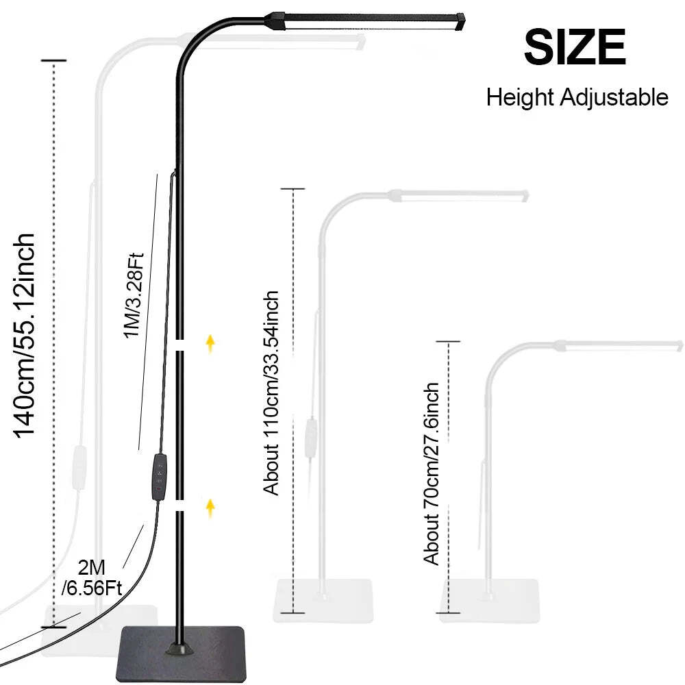 Image of LED floor lamp with adjustable gooseneck and customizable brightness for reading and decor