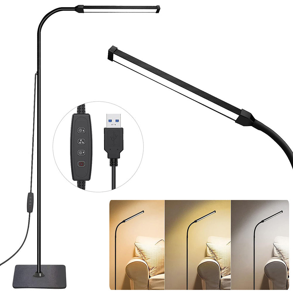 Image of LED floor lamp with adjustable gooseneck and customizable brightness for reading and decor