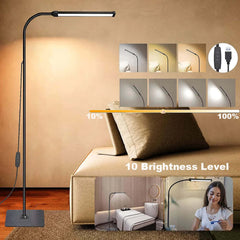 Image of LED floor lamp with adjustable gooseneck and customizable brightness for reading and decor