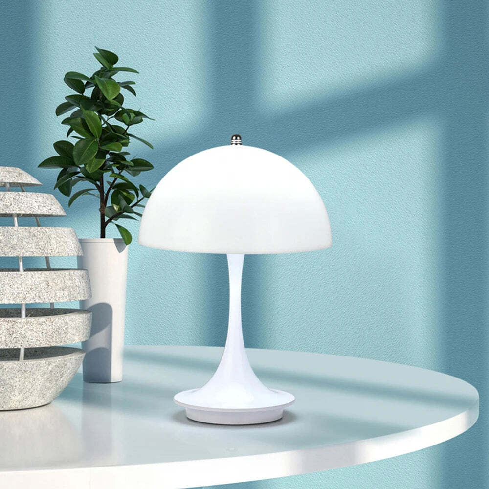 Image of LED mushroom table lamp with USB charging and dimmable features