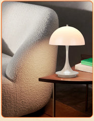 Image of LED mushroom table lamp with USB charging and dimmable features