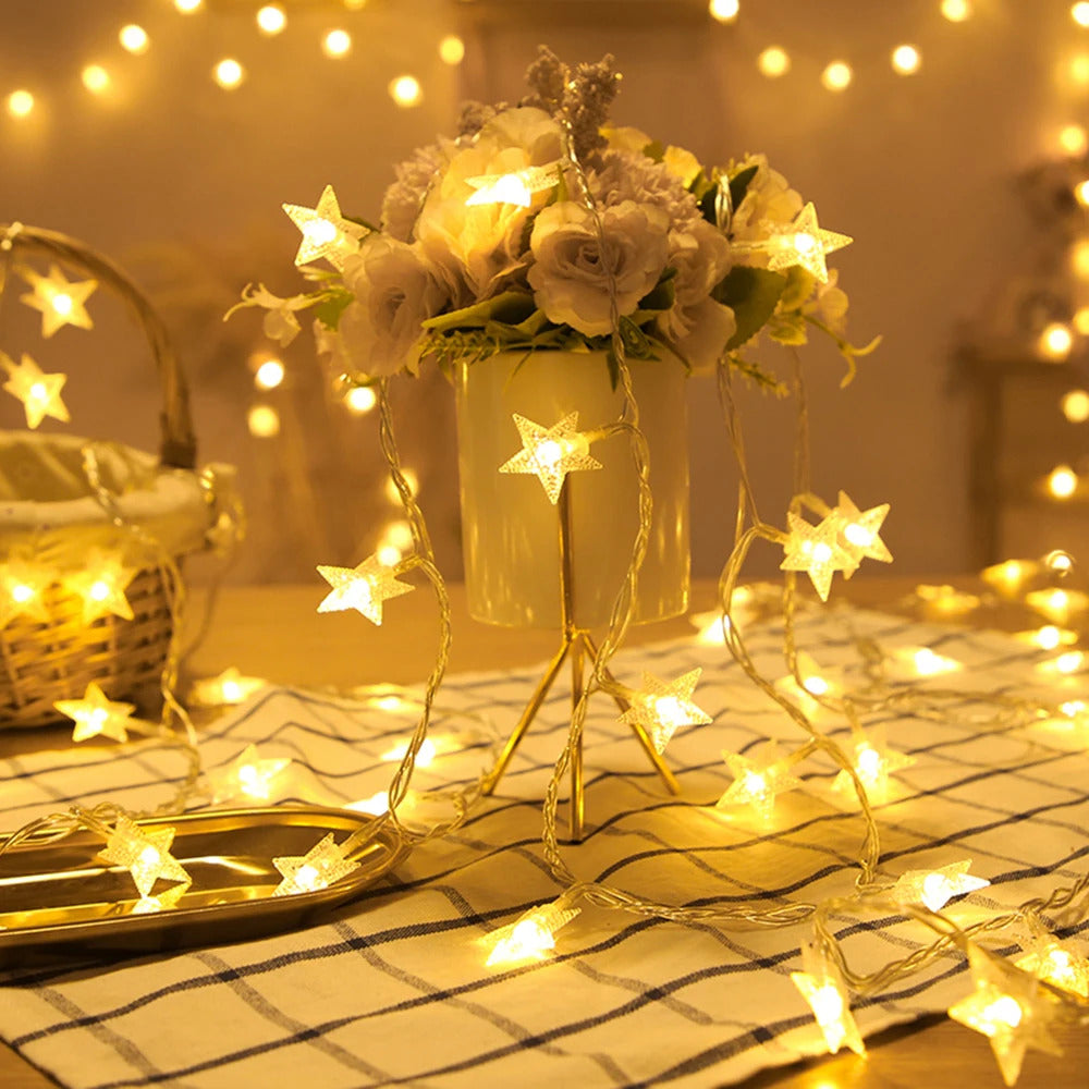 Image of LED string lights for outdoor and indoor decor, perfect for parties and weddings