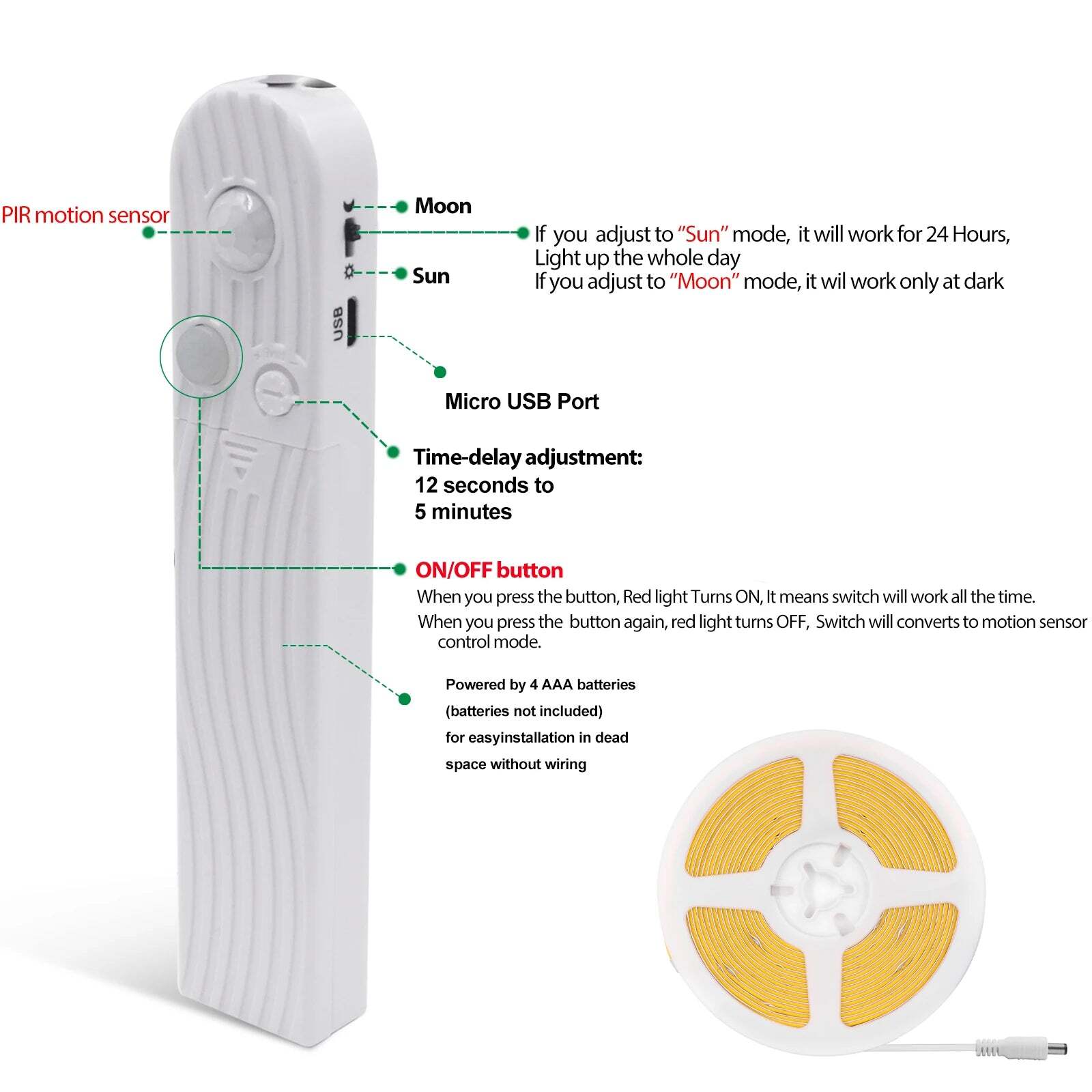 Image of LED strip light with motion sensor for bedside and ambiance illumination