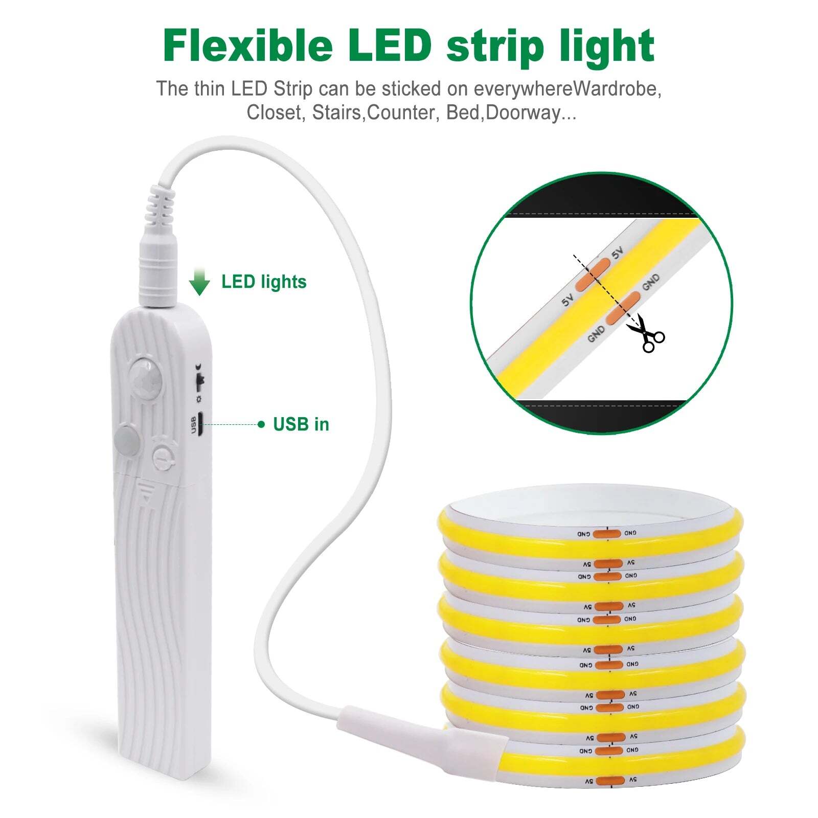 Image of LED strip light with motion sensor for bedside and ambiance illumination