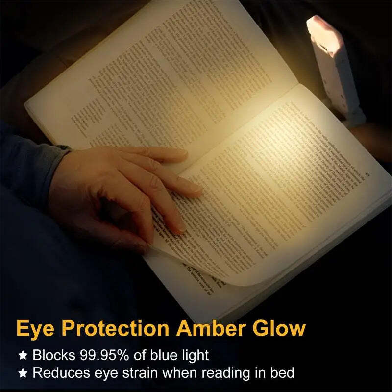 Image of LED USB rechargeable book light with adjustable brightness and color temperature for eye protection