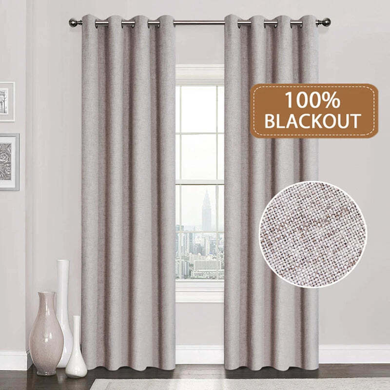 Image of Linen blackout curtains for kitchen and bedroom window treatment