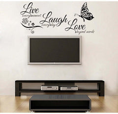 Image of Live laugh love butterfly flower wall art sticker for modern home decor