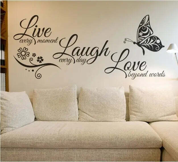 Image of Live laugh love butterfly flower wall art sticker for modern home decor