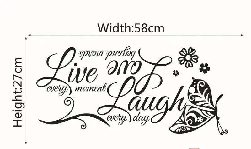 Image of Live laugh love butterfly flower wall art sticker for modern home decor