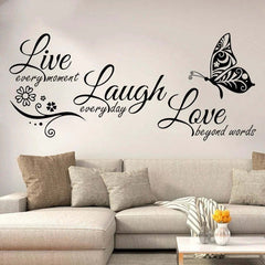 Image of Live laugh love butterfly flower wall art sticker for modern home decor