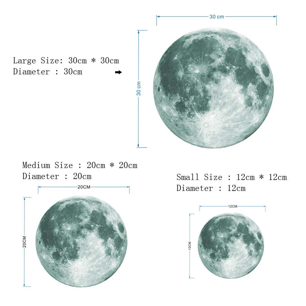 Image of Luminous 3D moon wall stickers for kids' rooms and home decor