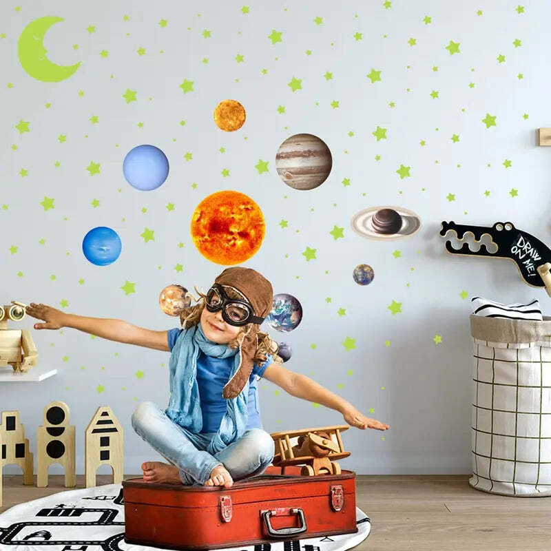 Image of Luminous nine planets wall stickers for kids' rooms and home decor