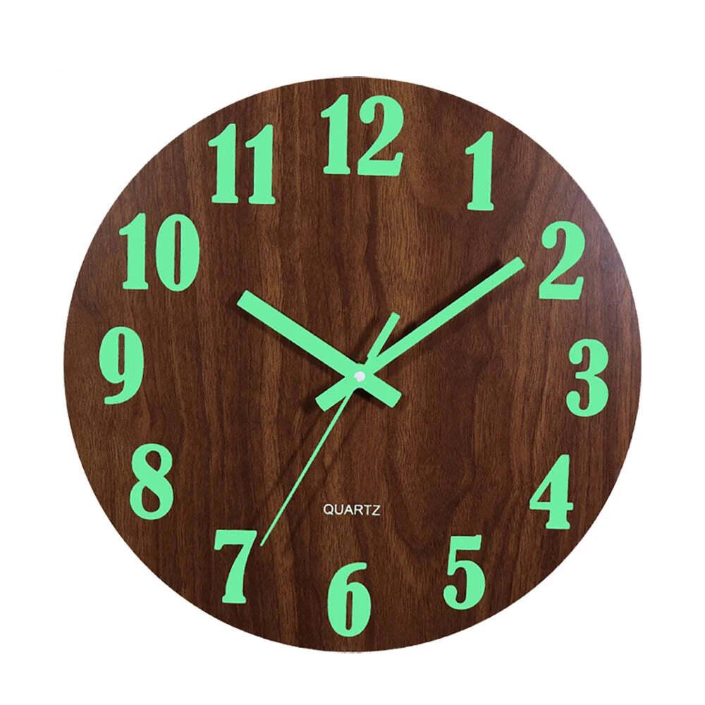 Image of Luminous wooden wall clock with night light and silent operation