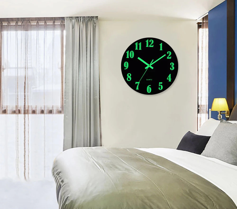 Image of Luminous wooden wall clock with night light and silent operation