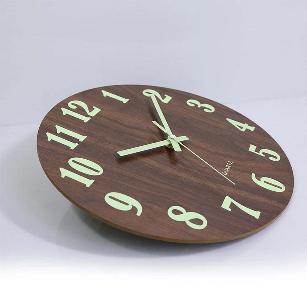 Image of Luminous wooden wall clock with night light and silent operation