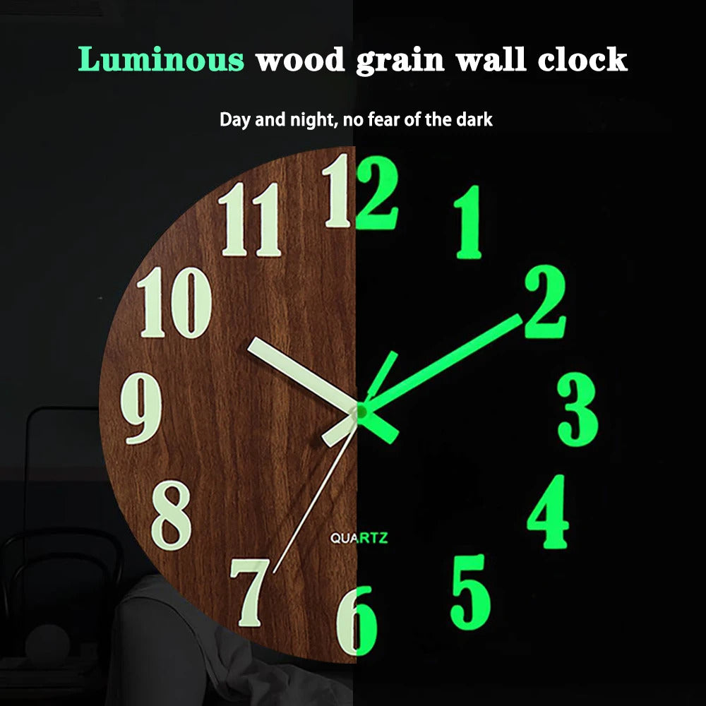 Image of Luminous wooden wall clock with night light and silent operation