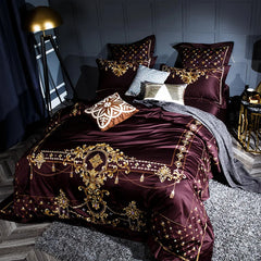 Image of Luxury 1000TC Egyptian cotton duvet cover set with elegant embroidery