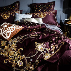 Image of Luxury 1000TC Egyptian cotton duvet cover set with elegant embroidery