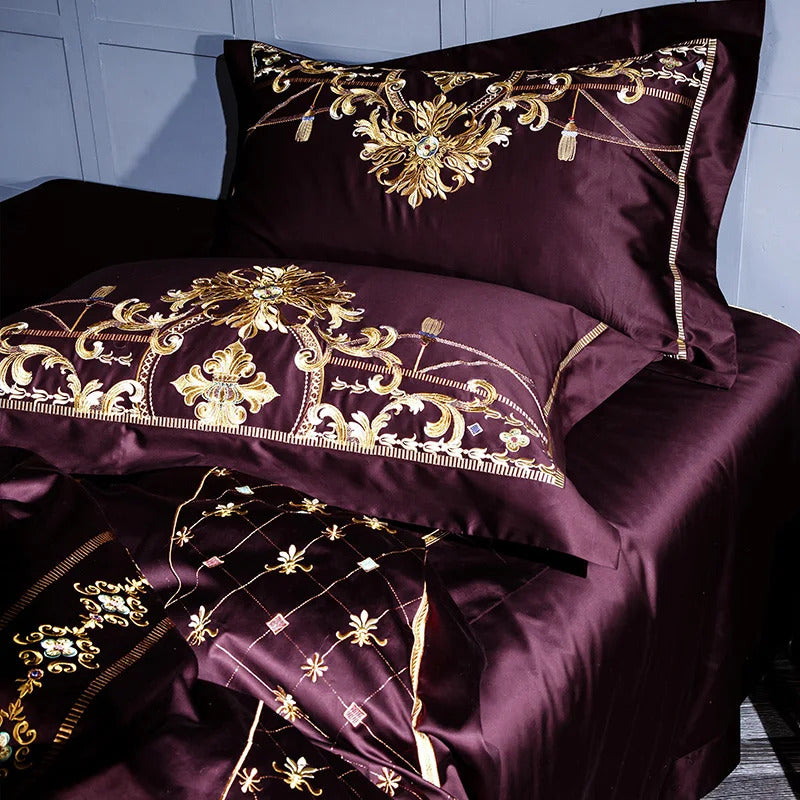 Image of Luxury 1000TC Egyptian cotton duvet cover set with elegant embroidery