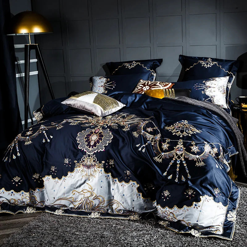 Image of Luxury 1000TC Egyptian cotton duvet cover set with elegant embroidery