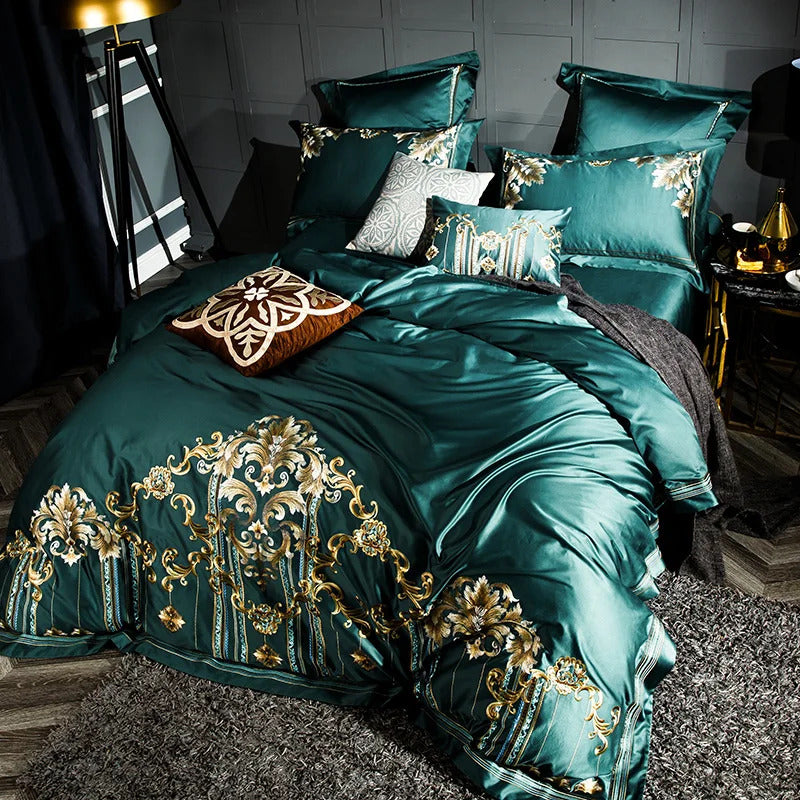 Image of Luxury 1000TC Egyptian cotton duvet cover set with elegant embroidery