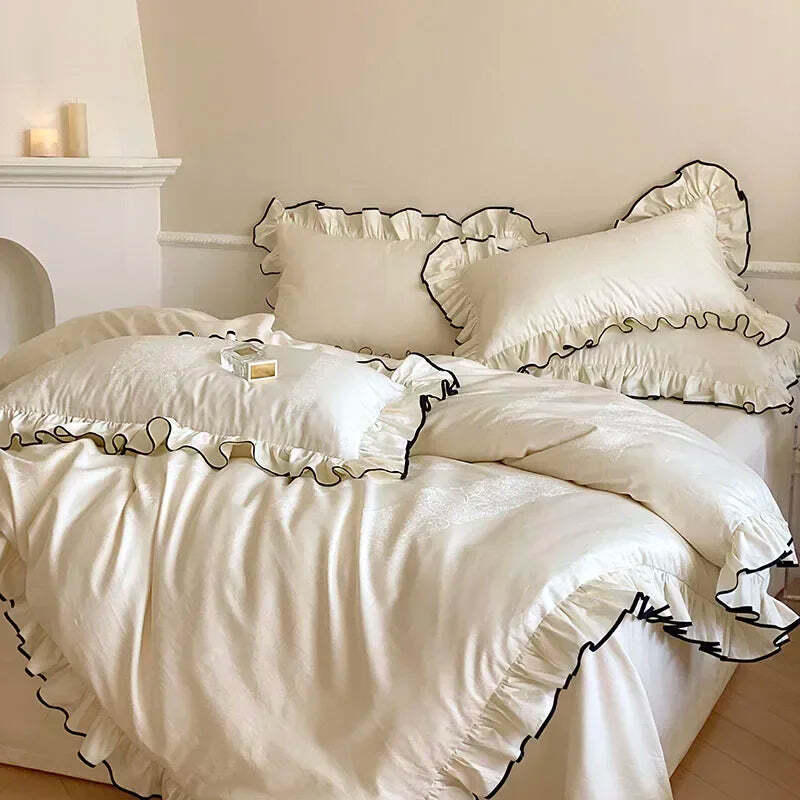 Image of Luxury 1000TC Egyptian cotton French princess wedding bedding set with ruffles and jacquard design