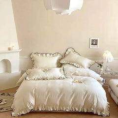 Image of Luxury 1000TC Egyptian cotton French princess wedding bedding set with ruffles and jacquard design