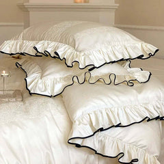 Image of Luxury 1000TC Egyptian cotton French princess wedding bedding set with ruffles and jacquard design