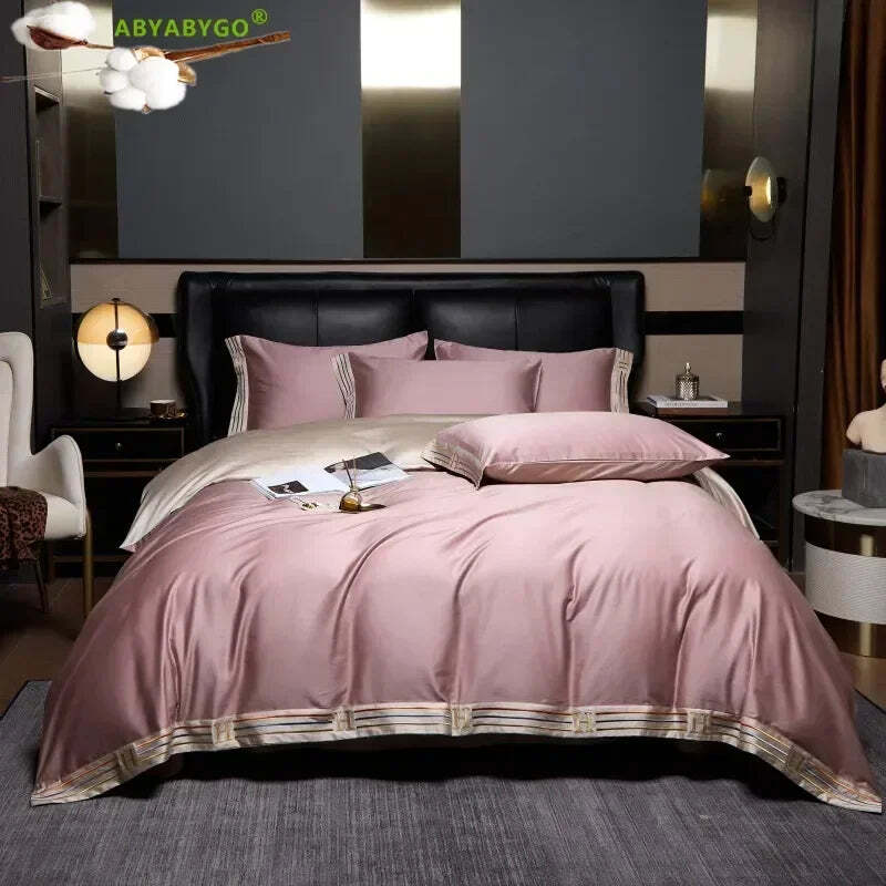 Image of Luxury Egyptian cotton duvet cover set with pillowcases and flat sheet for ultimate comfort