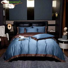 Image of Luxury Egyptian cotton duvet cover set with pillowcases and flat sheet for ultimate comfort