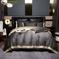 Image of Luxury Egyptian cotton duvet cover set with pillowcases and flat sheet for ultimate comfort