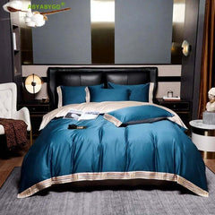 Image of Luxury Egyptian cotton duvet cover set with pillowcases and flat sheet for ultimate comfort