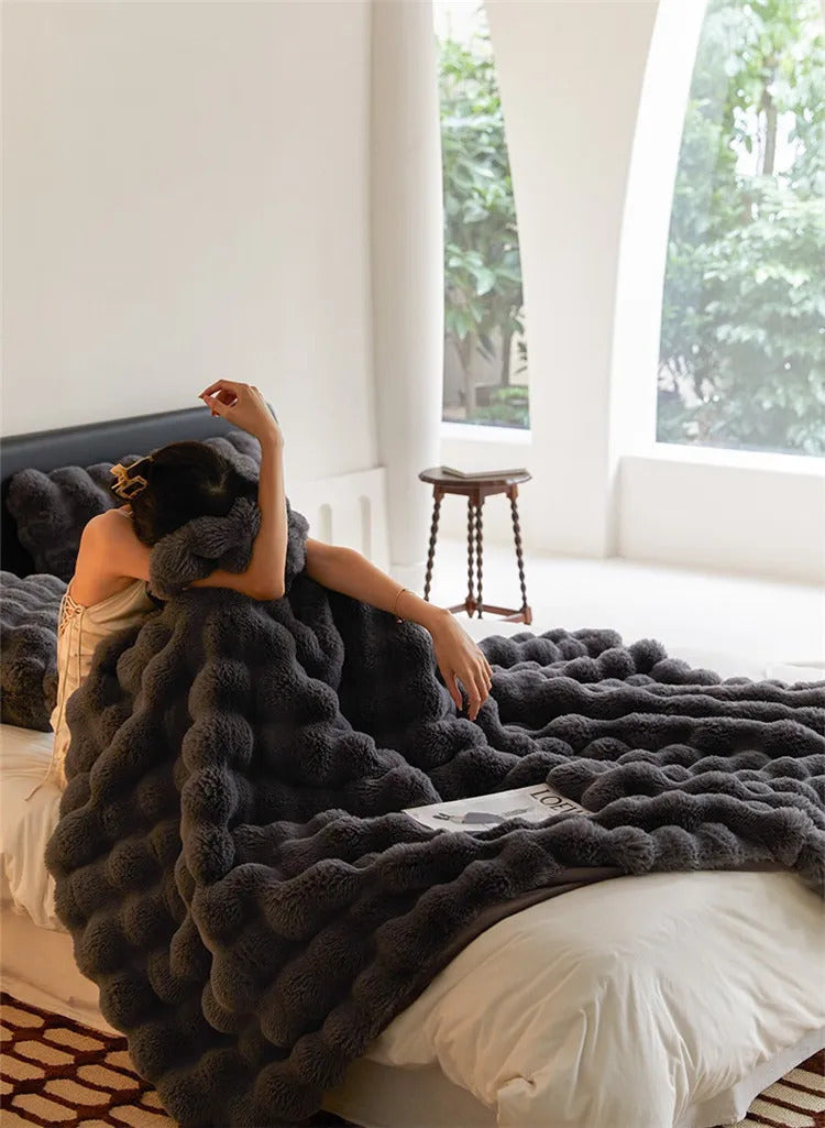 Image of Luxury faux fur throw blanket for cozy home decor