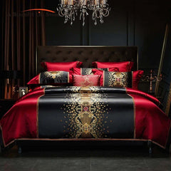 Image of Luxury gold embroidery bedding set with satin brocade and Egyptian cotton duvet cover