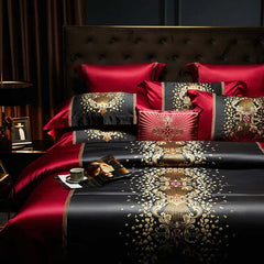 Image of Luxury gold embroidery bedding set with satin brocade and Egyptian cotton duvet cover